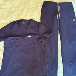 Navy Blue Figs Scrub Set